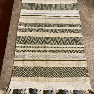 Cost Plus Cotton Woven Room Rug Beige Striped Green set of 2